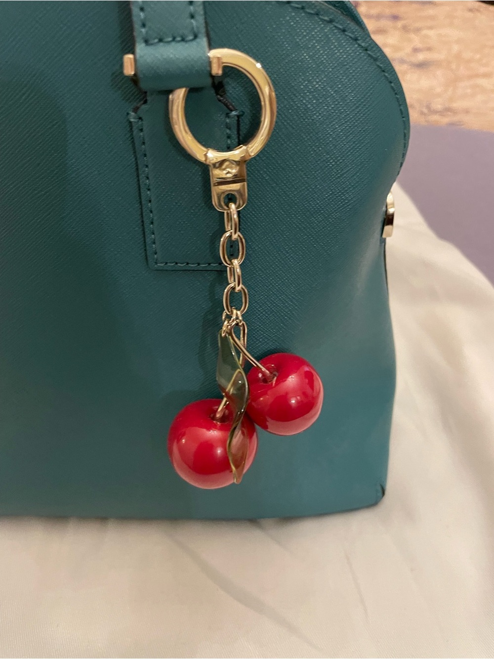 kate spade Teal Dome Satchel with Cherry Charm - Picture 7 of 12